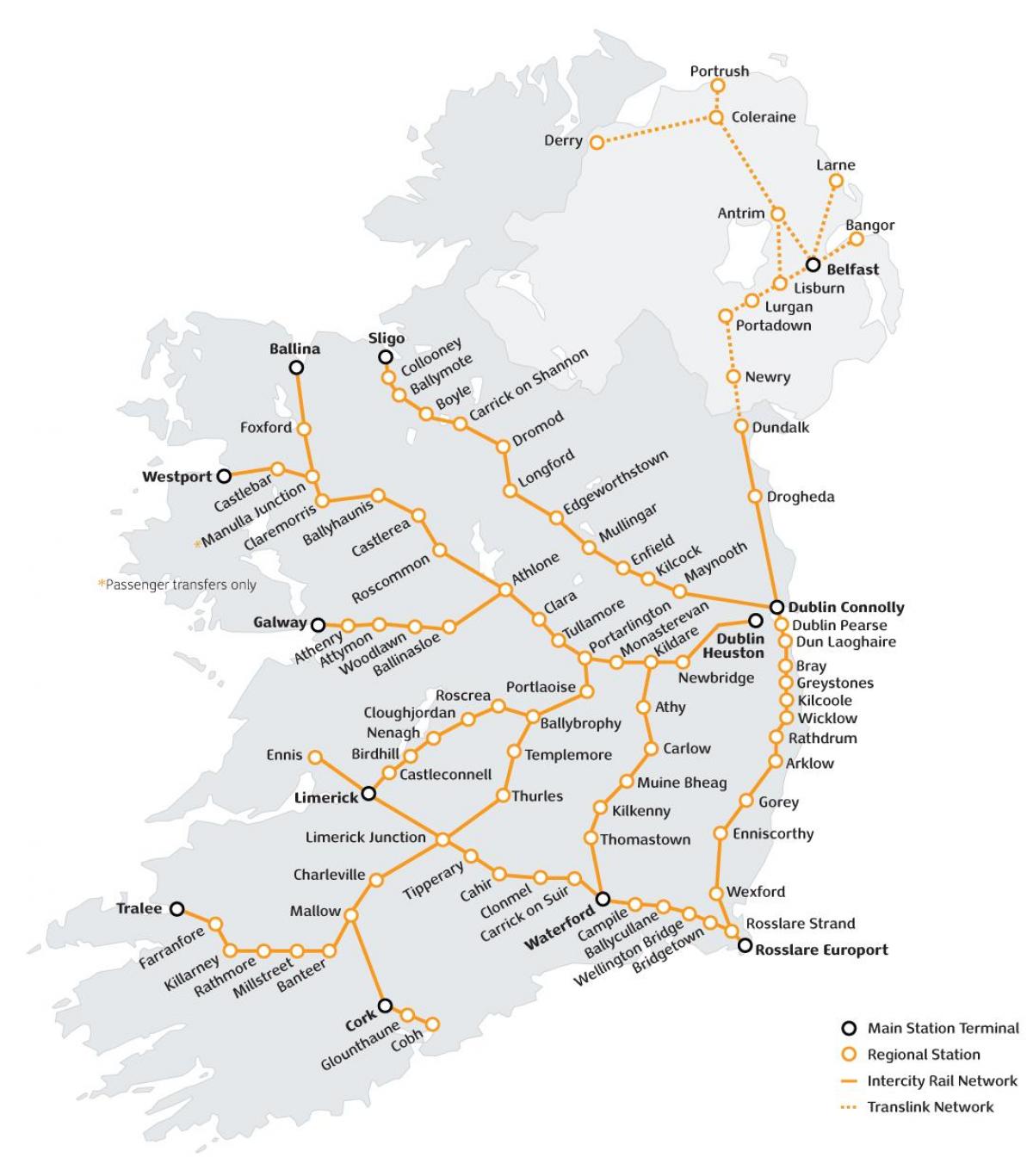 путешествие на поезде в Ирландии карте