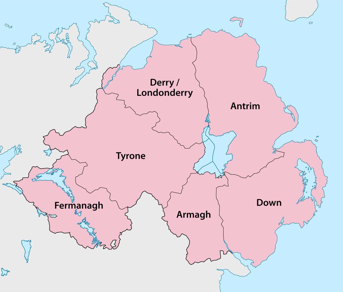 карта Северной Ирландии уездов и городов