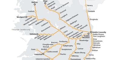 Путешествие на поезде в Ирландии карте