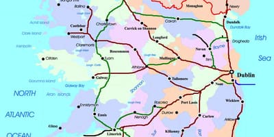 Карта железнодорожных маршрутов в Ирландии